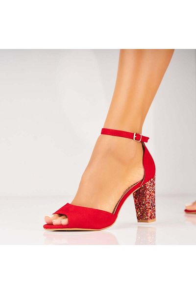 Joana Tanvir Women's Red Heeled Sandals Made of Eco-Suede Leather