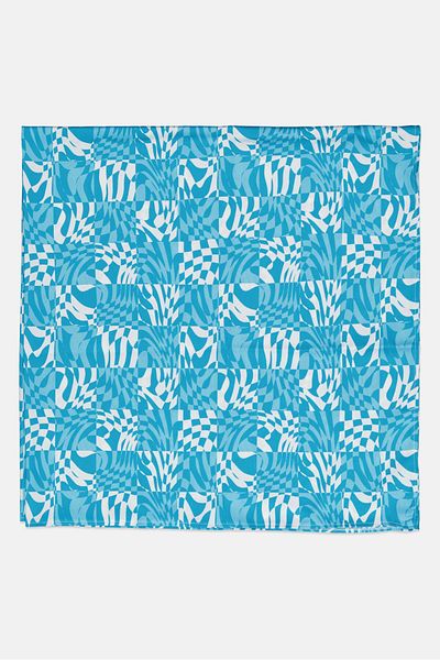 Asos Design Women Allover Print Polysatin Large Headscarf 99 x 99 cm, Blue/White