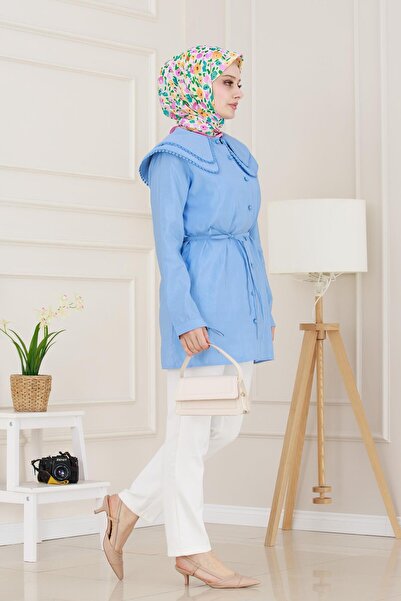 Sevitli Δαντελένιο Τουνίκ με διπλό γιακά-Indigo