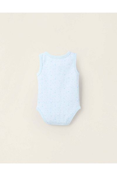 Ziddy Pack of 4 Sleeveless Cotton Bodysuits for Baby Boys, White/Blue