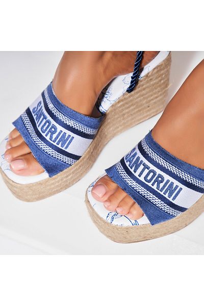 Joana Sandale dama cu platforma Albastre din Textil Santorini