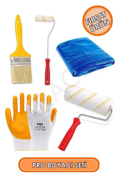 garaccu 6 Piece Pro Paint Whitewashing Kit - 2 Roller Brush + 1 Skimming Brush + 1 Pair Gloves + Floor Covering