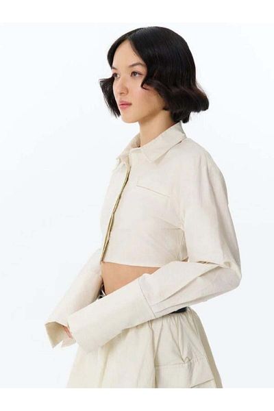 Quzu Belted Crop Top - Back Décolté Stone Style Shirt