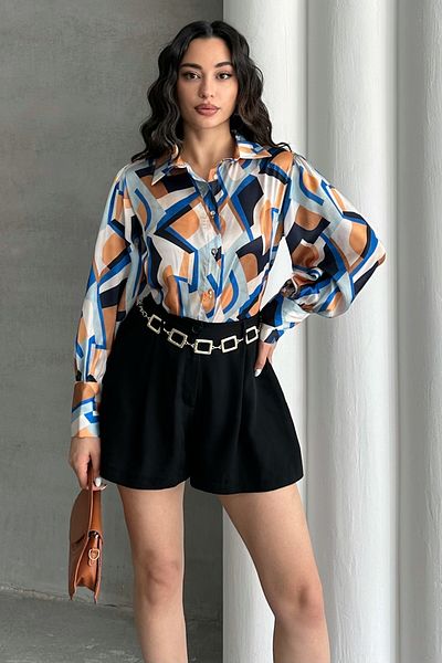 MD trend Cămașă din satin cu mâneci cu balon cu model geometric