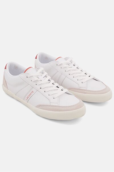 Lacoste حذاء رجالي كاجوال برباط وشعار العلامة التجارية، لون أبيض