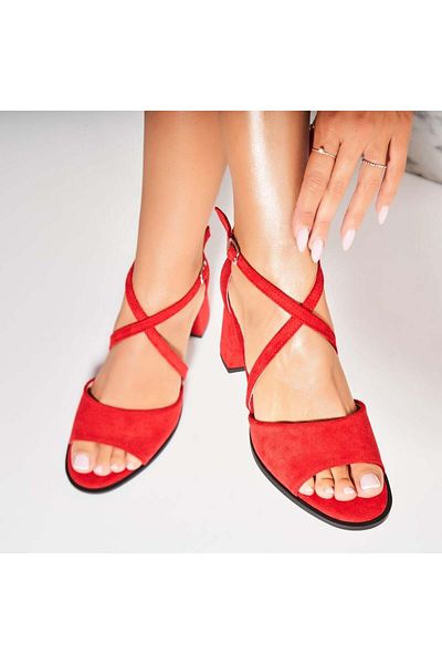 Joana Women's Red Heeled Sandals Made of Eco-Suede Leather Lexa