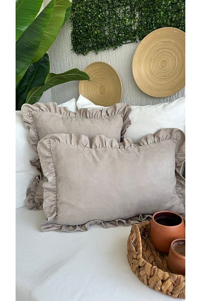 Decamor home Винтидж калъфка за възглавница с воланчета и цвят норка
