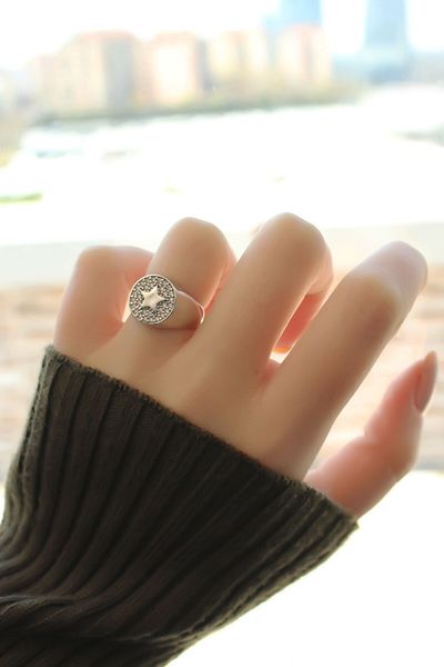 Skygo Silver Color Zircon Stone Plate Star Ring - Tj-Byk1745