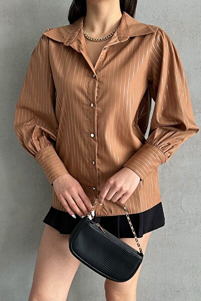 MD trend Γυναικείο πουκάμισο με ριγέ μπαλόνι με μανίκια