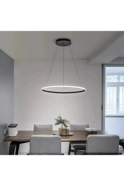 DEFNE AVİZE Robin Tekli Siyah Sarkıt Avize Beyaz Ledli