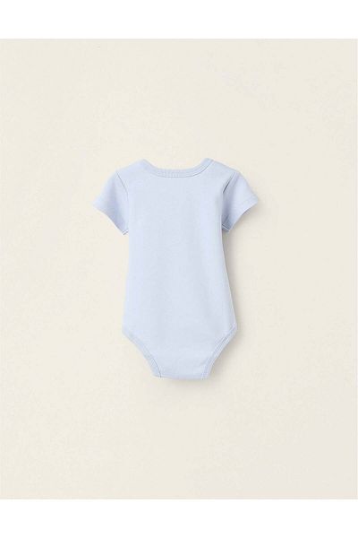 Ziddy Pack of 4 Short Sleeve Bodysuits for Baby Girls 'Hearts', White/Blue