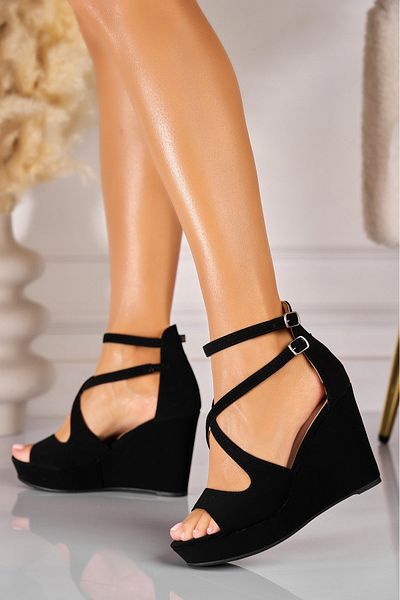 Joana Sandale dama cu platforma Negre din Piele Ecologica Intoarsa Melaney