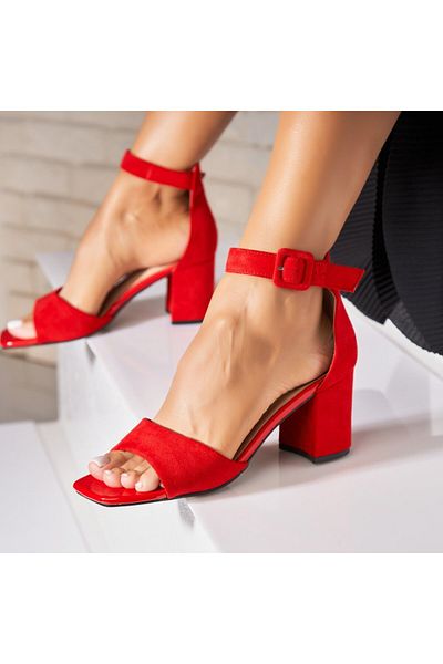 Joana Women's Red Heeled Sandals Made of Eco-Suede Leather Kaylor