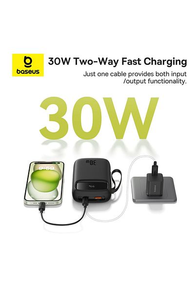 Baseus Baseus QPow2 20000mAh 30W Power Bank with Built-in Dual Type-C Cables & Digital Display Black