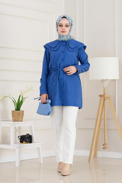 Sevitli Double Collar Lace Tunic-Baby Blue
