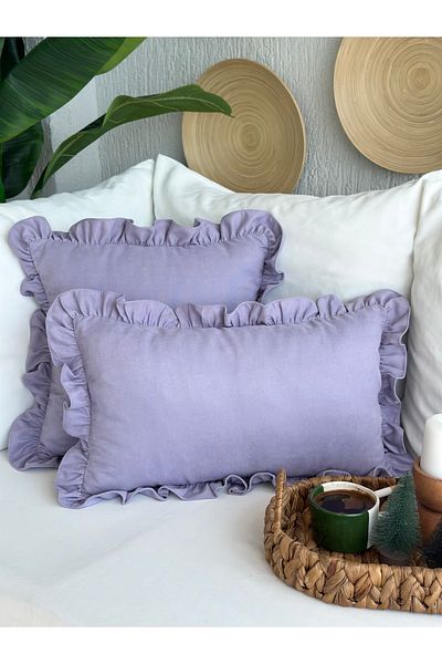 Decamor home Vintage Frilly Lilac Throw Pillow Cover Lilac Throw Pillow Cover 1 Pc