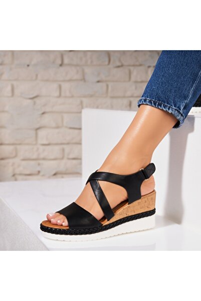 Joana Sandale dama cu platforma Negre din Piele Ecologica Lavaya