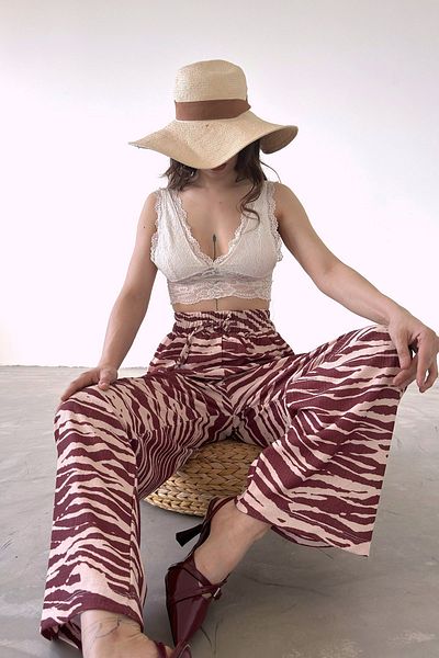 BRAXELL Patterned Elastic Waist Trousers