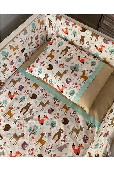 CherryPie Cute Forest Pattern and Brown Combination Baby Duvet Cover Set and Edge Protection 60X120