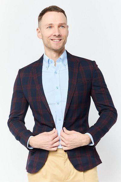 Asos Design Men Super Skinny Fit Plaid Semi Formal Blazer, Multicolor