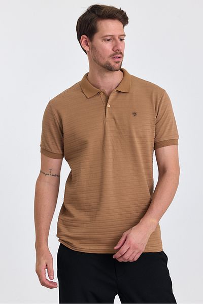 COMBİNE MİCHAİL Ανδρικό μπλουζάκι Caramel 100% Cotton Report Polo Neck