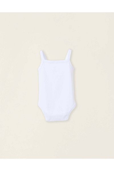 Ziddy Pack of 4 Strappy Cotton Bodysuits for Baby Girls, White