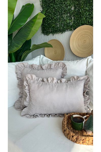 Decamor home Vintage Stone Color Frilly Throw Pillow Cover 1 Pc