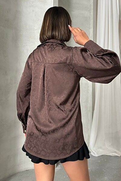 MD trend Γυναικείο πουκάμισο ζακάρ με μοτίβο με μπαλόνι μανίκι