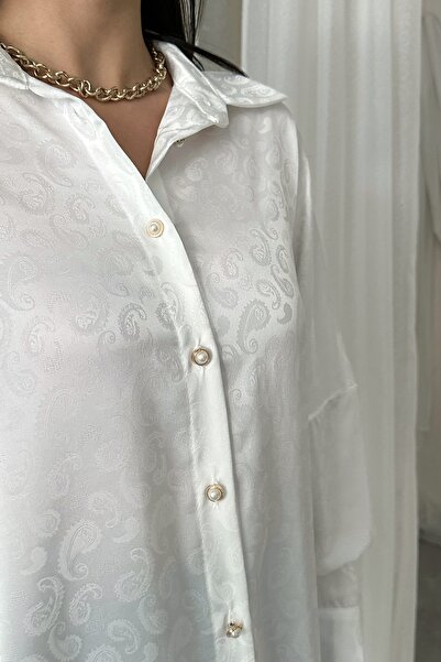 MD trend Kadın Desenli Balon Kollu Jakar Oversize Gömlek