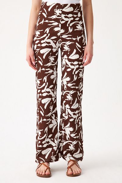 Know Women's Brown-White Patterned Pipe Leg Trousers