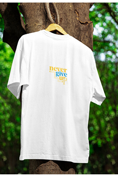 MG لا تتخلى أبدًا عن تي شيرت قطني مطبوع برقبة دائرية للجنسين وأكمام قصيرة