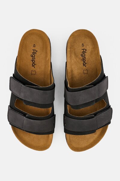 Algspar Men Velcro Closure Cork Sandals, Dark Grey