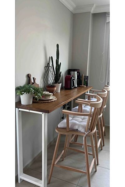 woodywood Bar Masası Doğal Ağaç Komple Masif