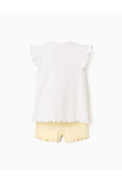 Ziddy Cotton Pyjama with Frills for Baby Girls 'Giraffe', White/Yellow