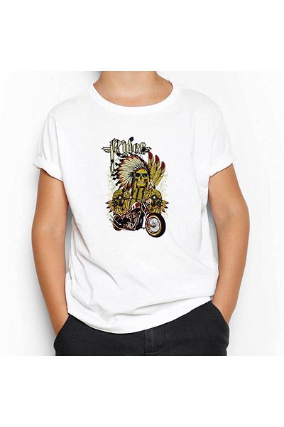 Z zepplin Motorcycle Skull Rider White Kids T-Shirt