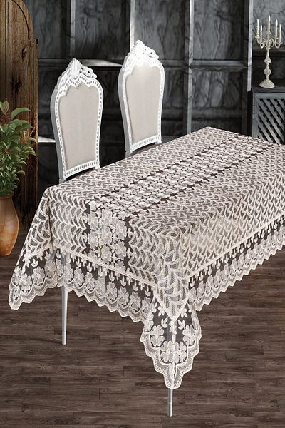 Annalisa Yakamoz Tulle French Lace Gold Glitter Boxed Table Cloth