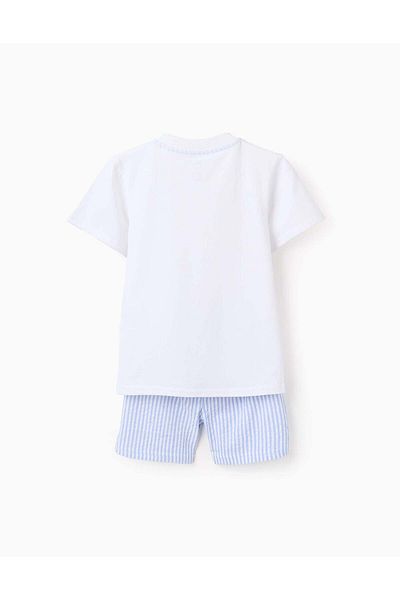 Ziddy Cotton Pyjama with Stripes for Boys, White/Blue