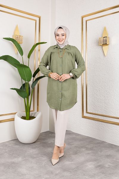 Nevayla Moda Gathered Front Ankle Elastic Tunic - Green / Ü104