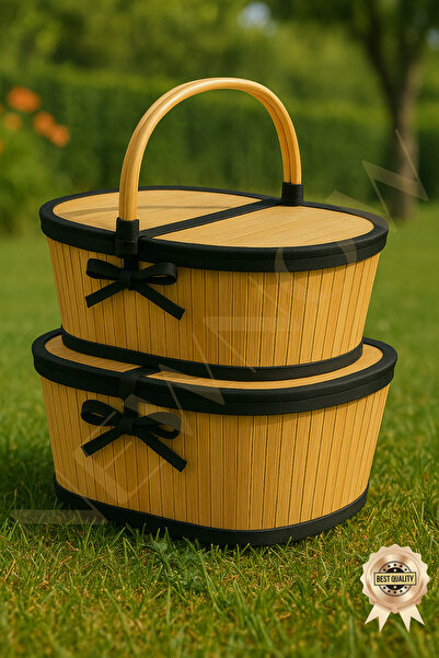 NEWNOW Καλάθι πικνίκ Softlinens 2 τεμαχίων μπαμπού, καλάθι πολλαπλών χρήσεων,