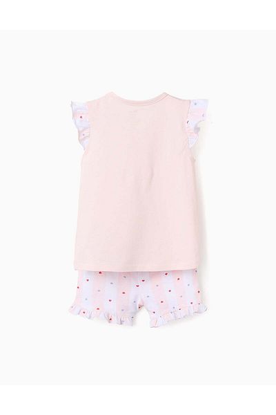 Ziddy Cotton Pyjama with Frills for Baby Girls 'Cherries', White/Pink