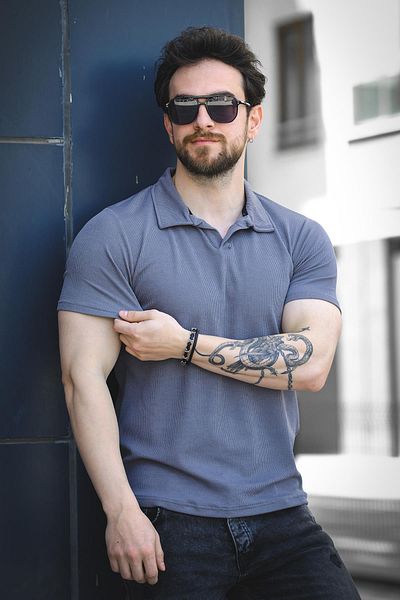 Oksit Ανδρικό μπλουζάκι Ht Peha Slim Fit Otoban Fabric Apaç Collar