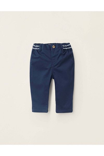 Ziddy Twill Chino Trousers with Striped Waist for Newborns, Blue