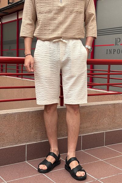 inpool Men's Elastic Waist Regular Fit Seersucker Texture Shorts-Bermuda 297
