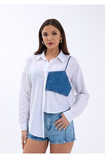 Viyamo Cămașă asimetrică cu detaliu blugi cu mânecă lungă pentru femei New Season