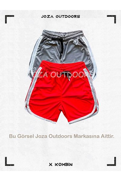 Joza Outdoors Red-Grey Mesh Basketball Training Athlete Shorts Set of 2 with Stripe Detail