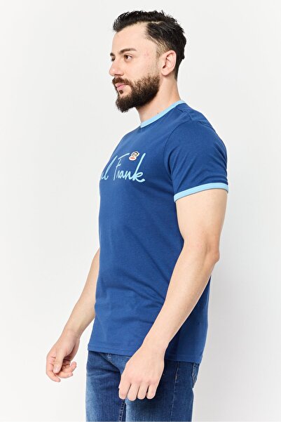 PAUL FRANK Men Regular Fit Crew Neck Short Sleeves Brand Logo T-Shirt, Blue