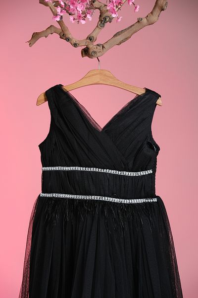 Pina Kids Beli Double Stone Stripe V-Neck Girl's Evening Dress Aby.3005