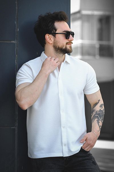 Oksit Ανδρικό κοντομάνικο πουκάμισο Vitto Otoban Fabric Slim Lycra