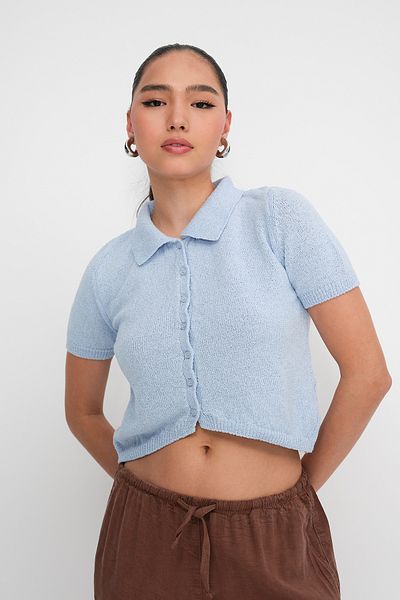Addax Cardigan cu mânecă scurtă cu gât polo H10298
