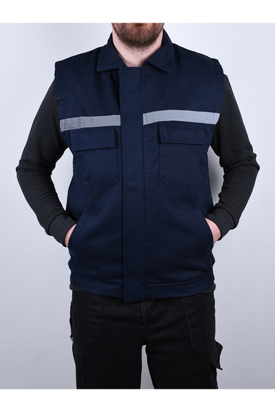 By Okat Reflective Gabardine Quilted Work Vest 4 Pockets Zippered Unisex for Cold Weather